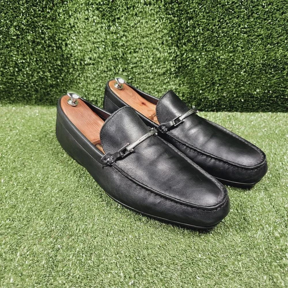 Hugo Boss Doster Black Leather Slip On Dress Loafer Shoes Mens Size US 10